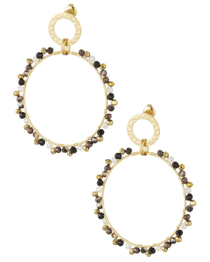 Oorbellen dubbel cirkel met kraaltjes - Goud kleur/grijs