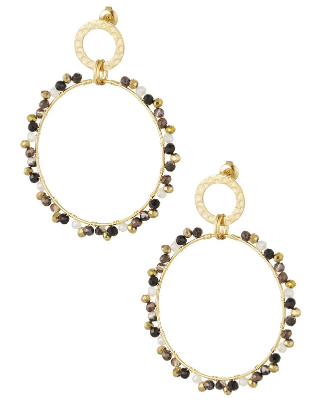 Oorbellen dubbel cirkel met kraaltjes - Goud kleur/grijs