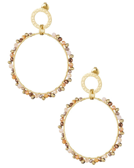 Oorbellen dubbel cirkel met kraaltjes - Goud kleur/grijs
