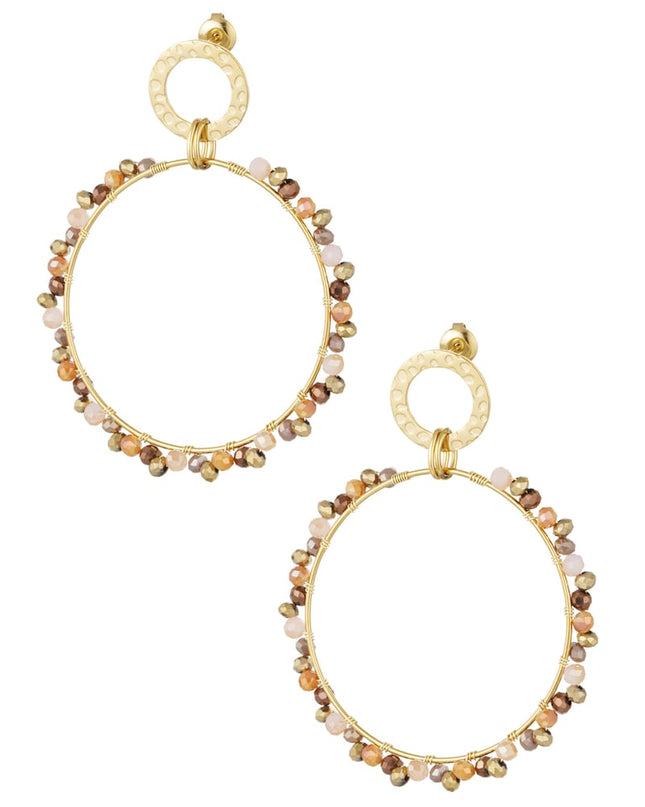 Oorbellen dubbel cirkel met kraaltjes - Goud kleur/grijs