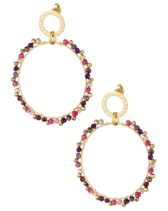 Oorbellen dubbel cirkel met kraaltjes - Goud kleur/grijs