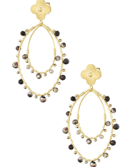 Oorbellen ovaal met kraaltjes - Goud kleur/zwart