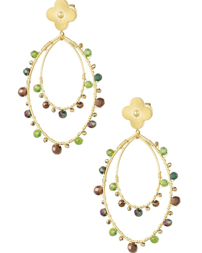 Oorbellen ovaal met kraaltjes - Goud kleur/zwart