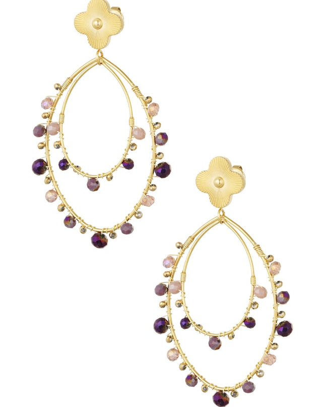 Oorbellen ovaal met kraaltjes - Goud kleur/zwart