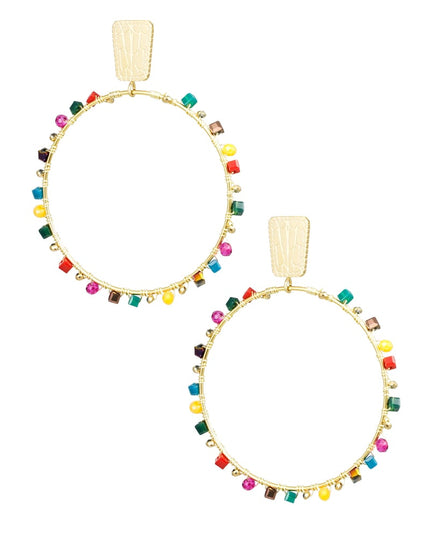 Oorbellen rond met kraaltjes - Goud kleur/blauw