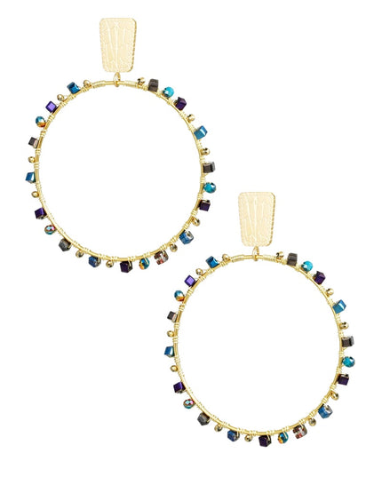Oorbellen rond met kraaltjes - Goud kleur/blauw