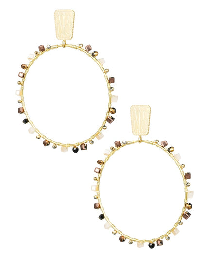 Oorbellen rond met kraaltjes - Goud kleur/blauw