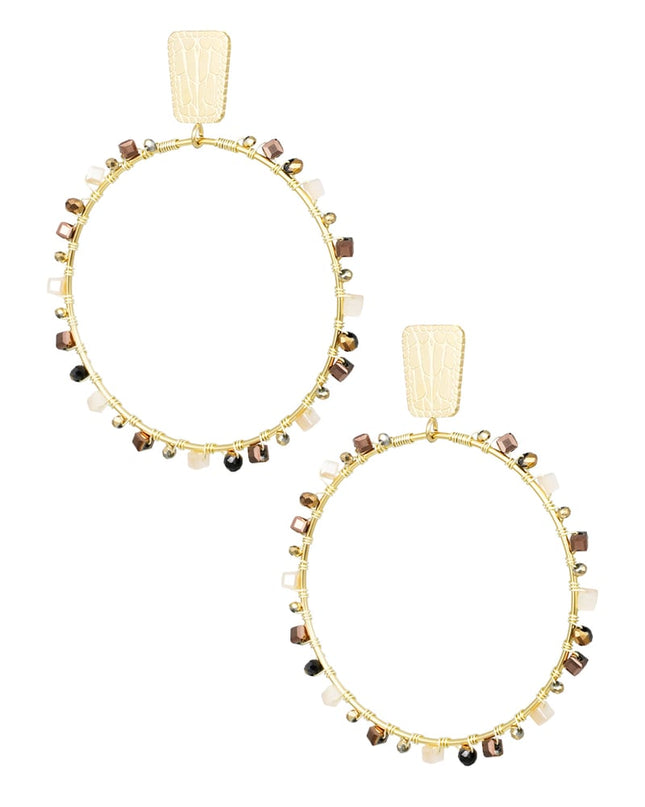 Oorbellen rond met kraaltjes - Goud kleur/blauw