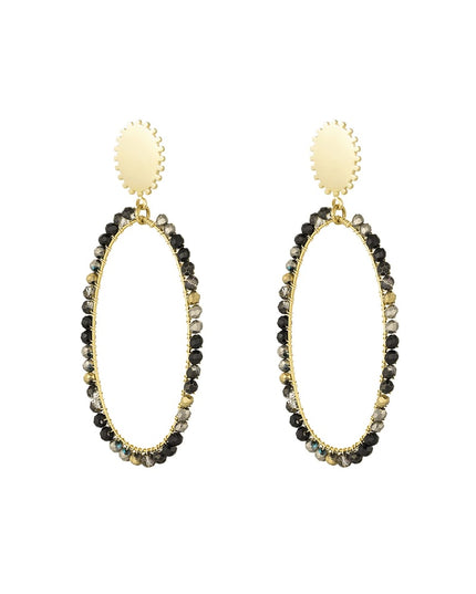 Oorbellen langwerpig met kraaltjes - Goud kleur/beige