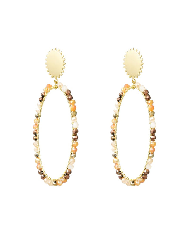 Oorbellen langwerpig met kraaltjes - Goud kleur/beige
