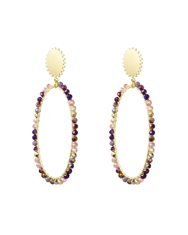 Oorbellen langwerpig met kraaltjes - Goud kleur/beige