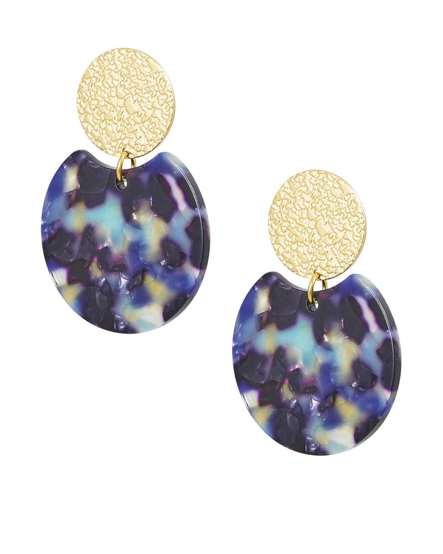 Oorbellen statement met gekleurd detail - Goud kleur/blauw