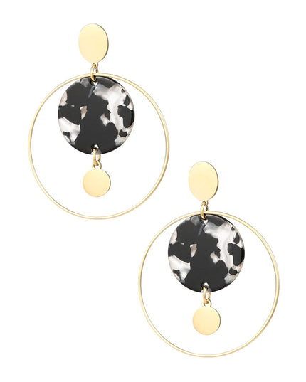 Oorbellen cirkel met print - zwart/Goud kleur