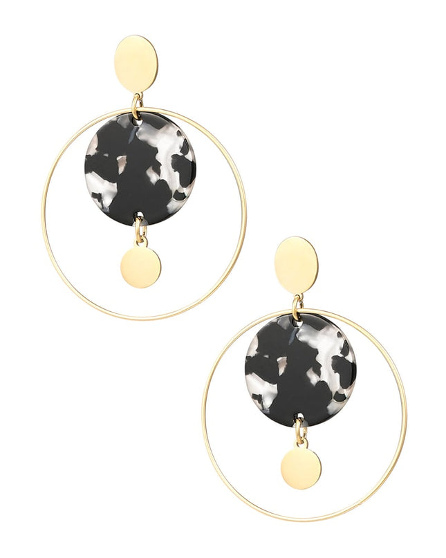 Oorbellen cirkel met print - zwart/Goud kleur