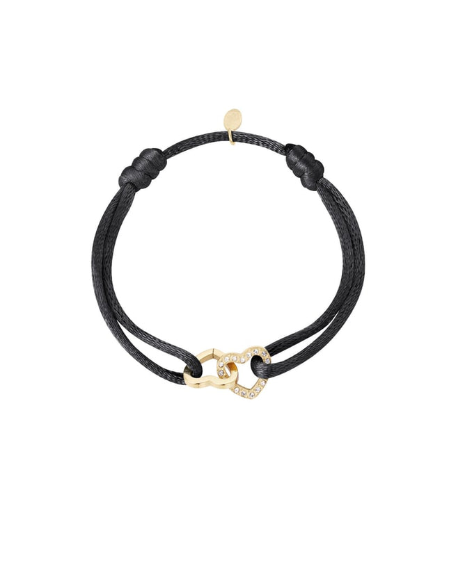 Satijnen armband dubbel hart met steentjes