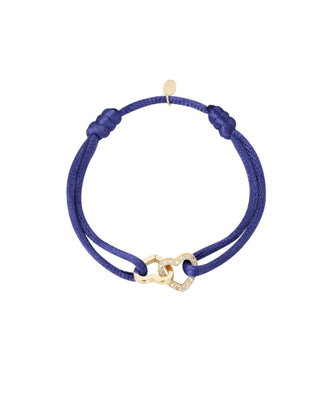 Satijnen armband dubbel hart met steentjes