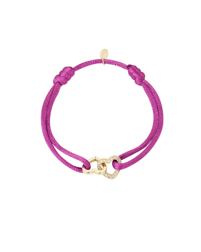 Satijnen armband dubbel hart met steentjes