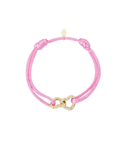 Satijnen armband dubbel hart met steentjes
