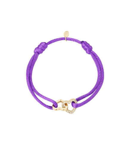 Satijnen armband dubbel hart met steentjes