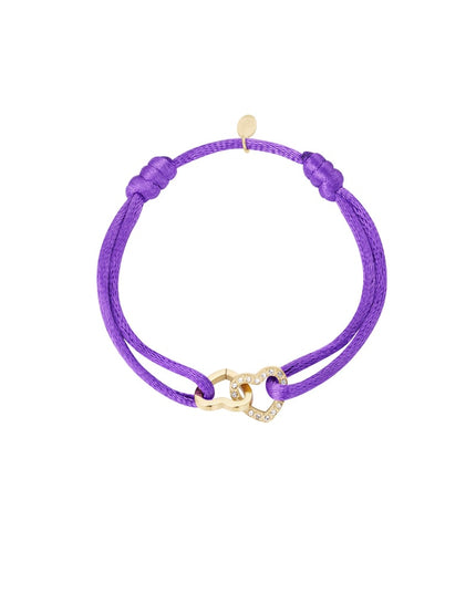 Satijnen armband dubbel hart met steentjes