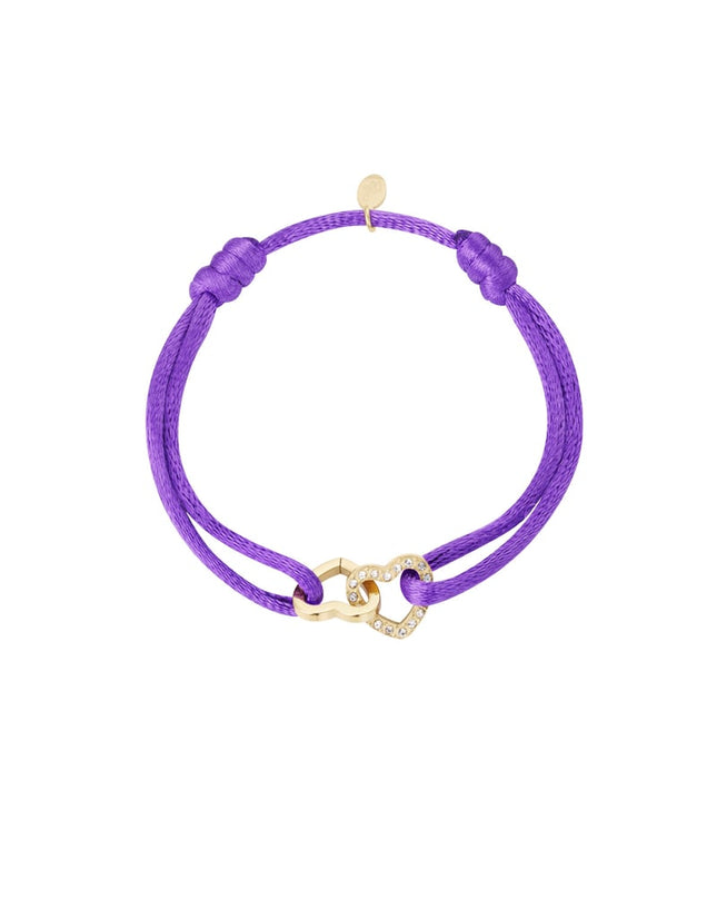 Satijnen armband dubbel hart met steentjes