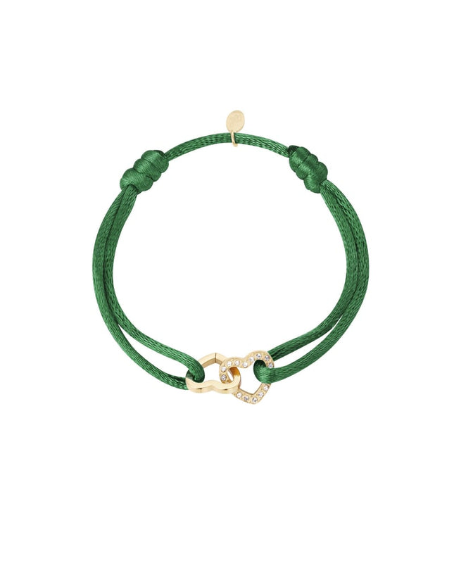 Satijnen armband dubbel hart met steentjes