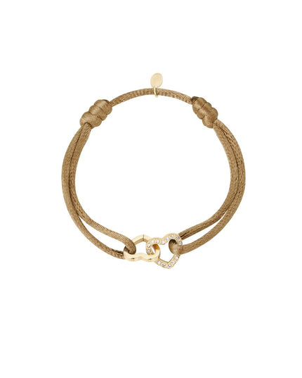 Satijnen armband dubbel hart met steentjes