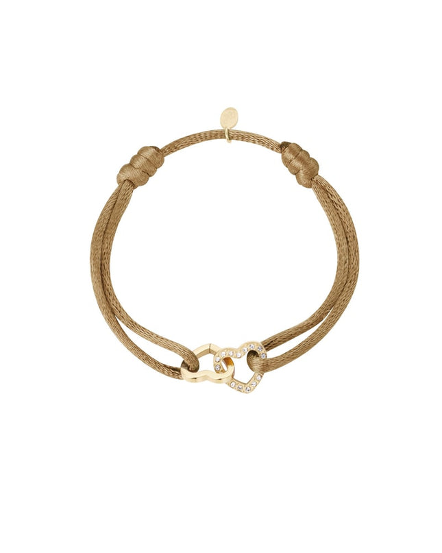 Satijnen armband dubbel hart met steentjes