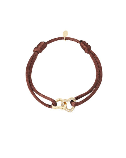 Satijnen armband dubbel hart met steentjes