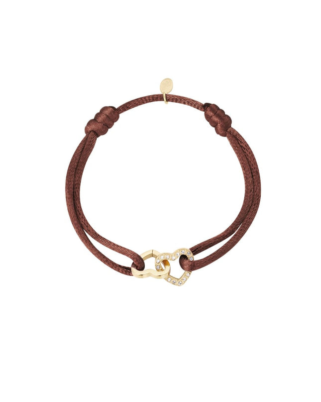 Satijnen armband dubbel hart met steentjes