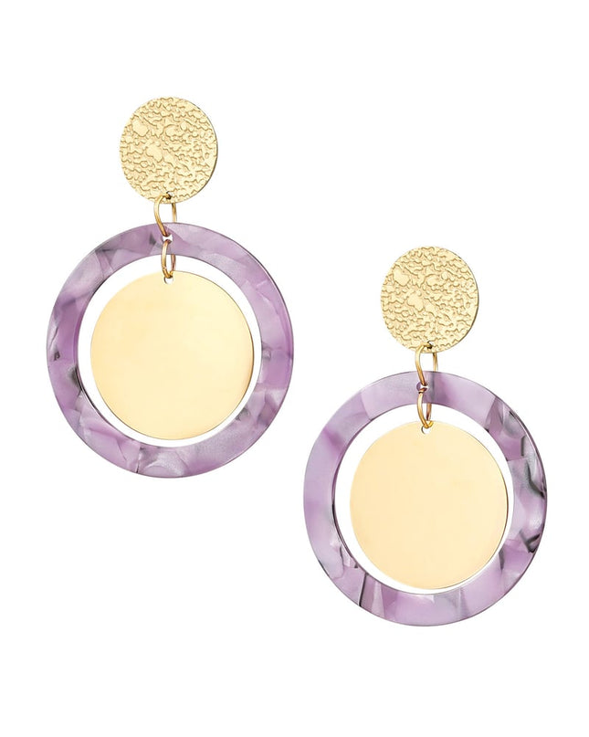 Oorbellen cirkels met print - Goud kleur/lila