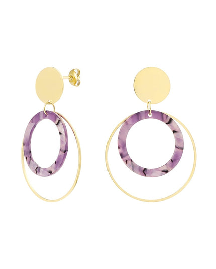 Oorbellen double round - Goud kleur/beige