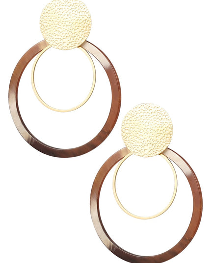 Oorbellen cirkels met print - Goud kleur/bruin