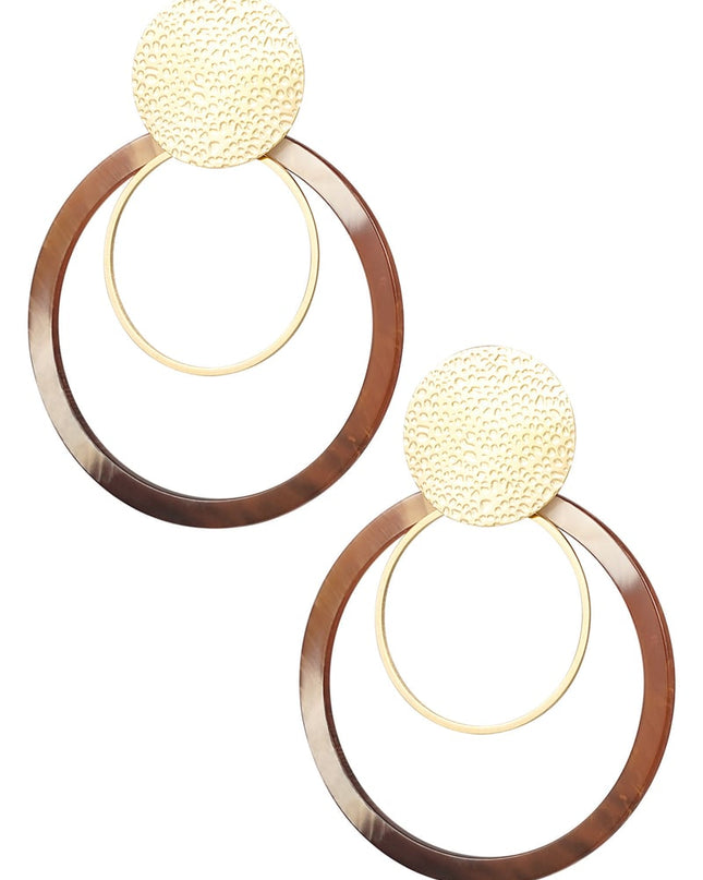 Oorbellen cirkels met print - Goud kleur/bruin