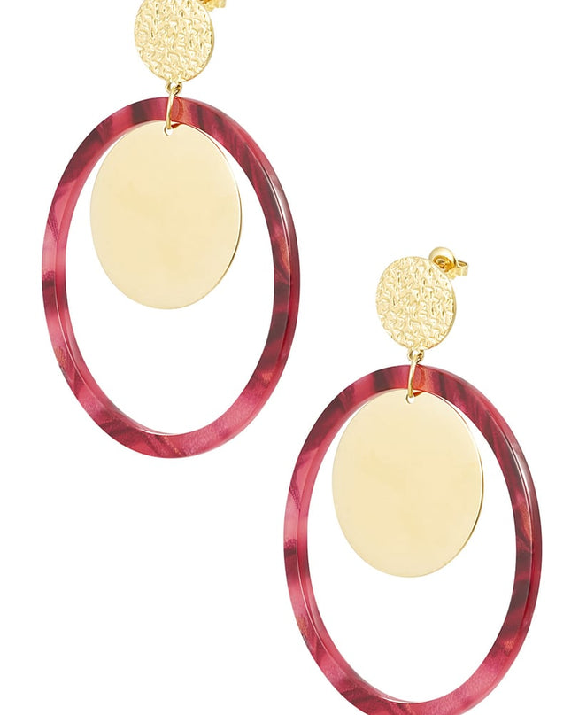 Oorbellen cirkels met print - Goud kleur/beige