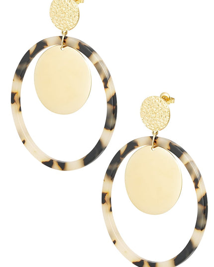 Oorbellen cirkels met print - Goud kleur/beige