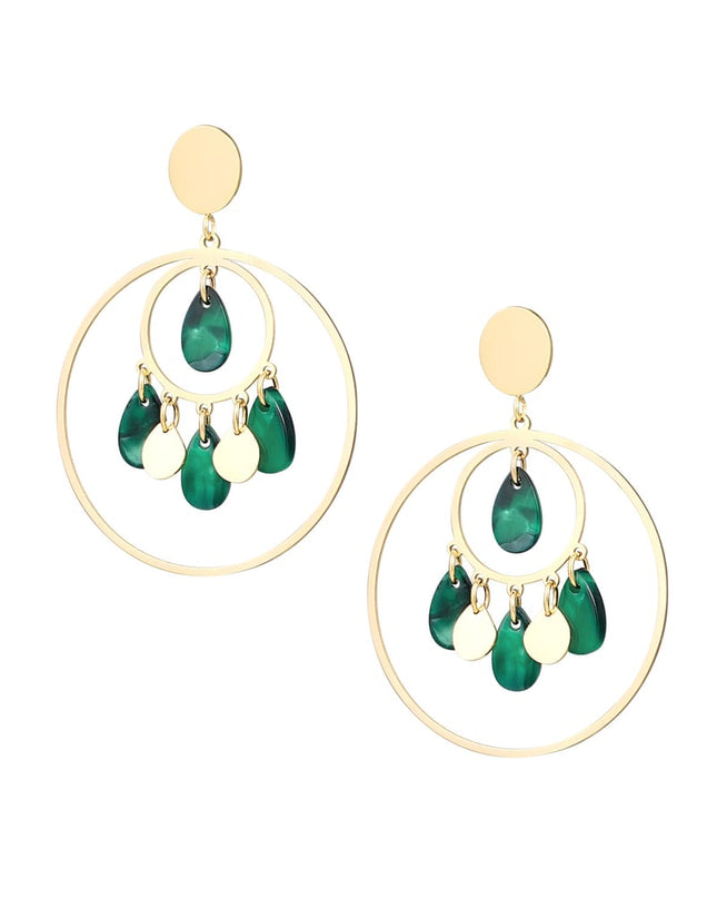 Oorbellen cirkels met coins - Goud kleur/groen