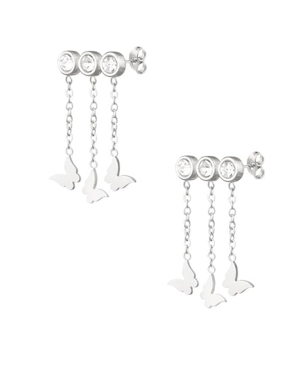 Oorbellen vlindertjes & steentjes - Goud kleur/blauw/groen