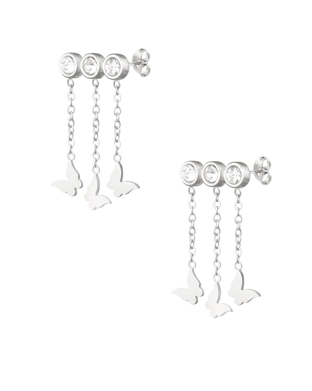 Oorbellen vlindertjes & steentjes - Goud kleur/blauw/groen