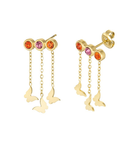 Oorbellen vlindertjes & steentjes - Goud kleur/blauw/groen