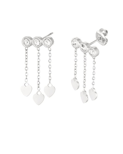 Oorbellen hartjes & steentjes - Goud kleur/wit