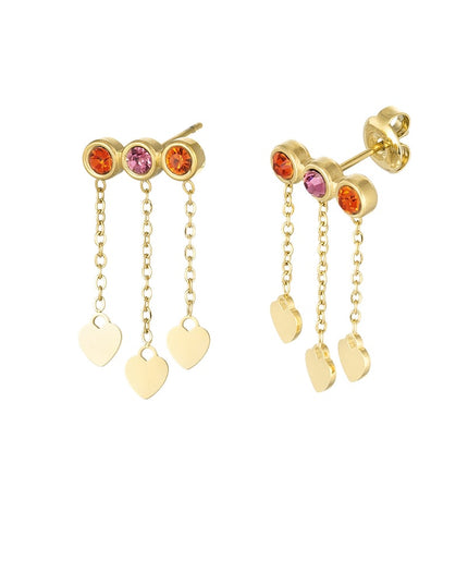 Oorbellen hartjes & steentjes - Goud kleur/wit
