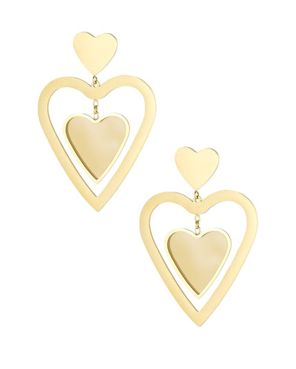 Oorbellen dubbel hart - Goud kleur/roze