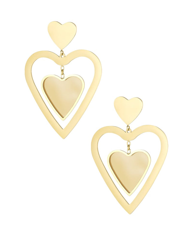 Oorbellen dubbel hart - Goud kleur/roze