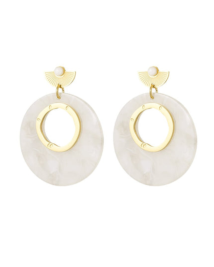 Oorbellen rond witte details - Goud kleur/wit