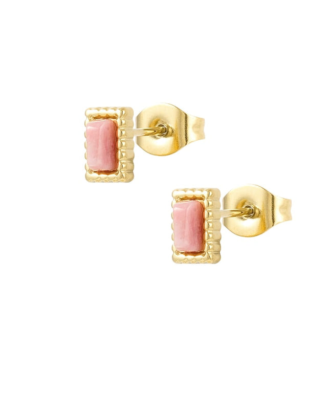 Oorstekers rechthoek randje - poederroze