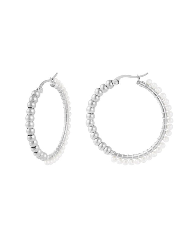 stainless steel large circle pearl bead earrings