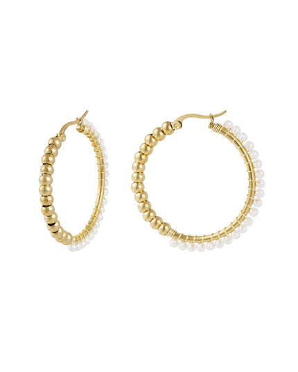 stainless steel large circle pearl bead earrings