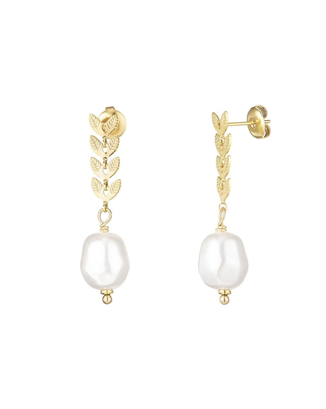 oorbellen met blaatjes en parel