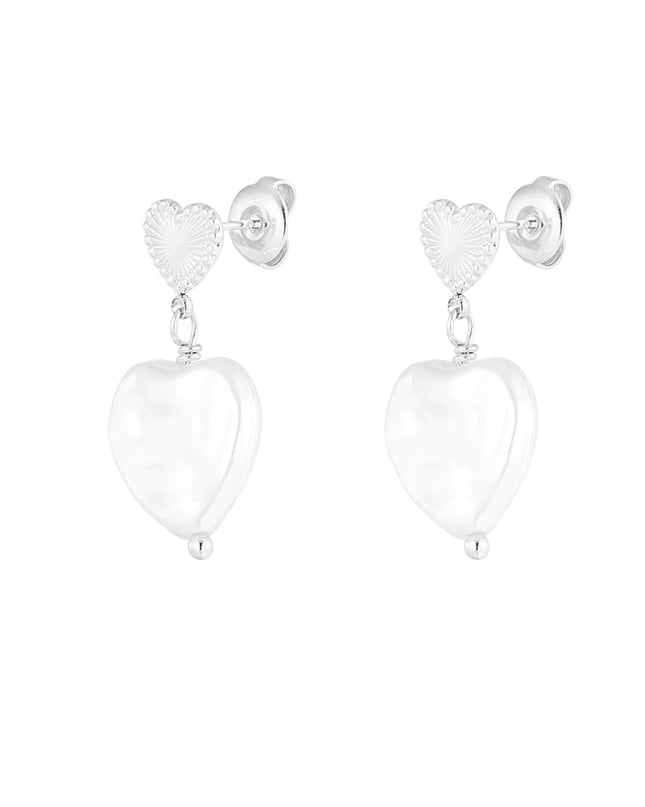 dubbele hart oorbellen grote parel